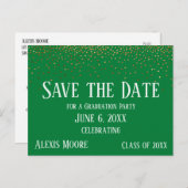 Goud Confetti Groen Afstuderen Save the Date Briefkaart (Voorkant / Achterkant)