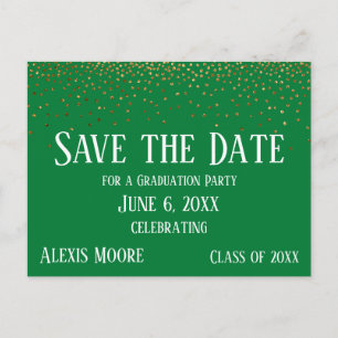 Goud Confetti Groen Afstuderen Save the Date Briefkaart