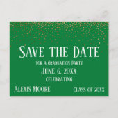 Goud Confetti Groen Afstuderen Save the Date Briefkaart (Voorkant)