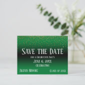 Goud Confetti Groen Afstuderen Save the Date Briefkaart (Staand voorkant)