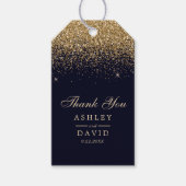 Goud Confetti Navy Blue bruiloft gunst Cadeaulabel (Voorkant)