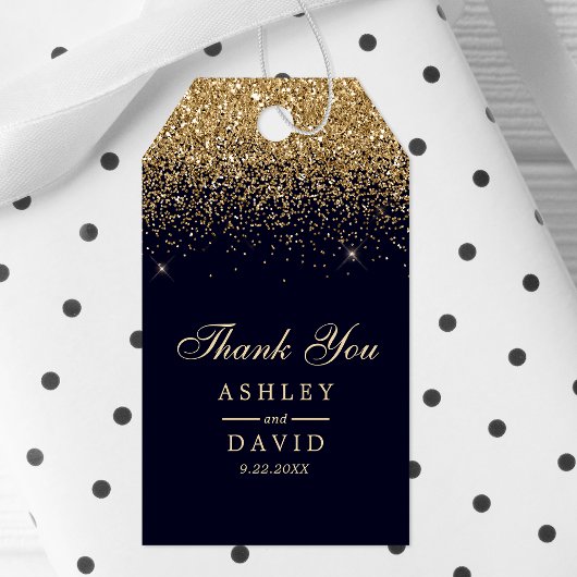 Goud Confetti Navy Blue bruiloft gunst Cadeaulabel