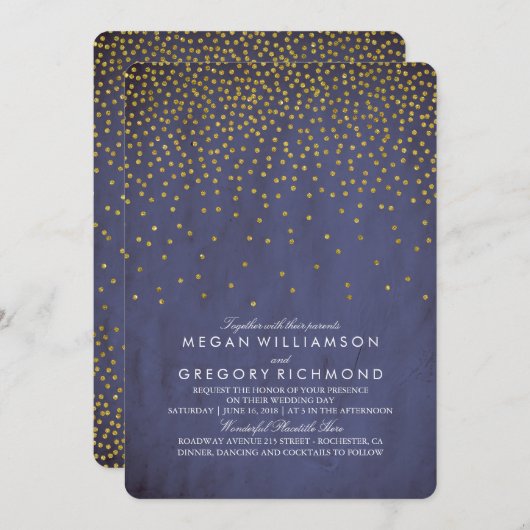  Goud Confetti Navy Bruiloft Kaart (Voorkant / Achterkant)