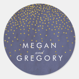  Goud Confetti Navy Bruiloft Ronde Sticker