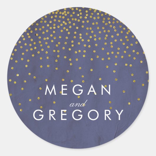  Goud Confetti Navy Bruiloft Ronde Sticker (Voorkant)