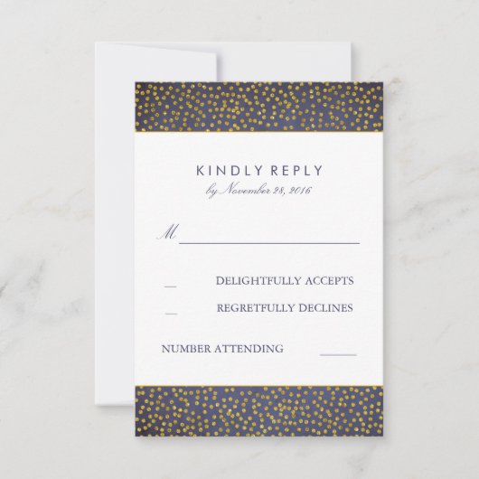 Goud Confetti Navy Bruiloft RSVP Kaarten Kaartje (Voorkant)