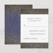 Goud Confetti Navy Bruiloft RSVP Kaarten Kaartje (Voorkant / Achterkant)