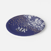 Goud Confetti Navy Lace Wedding Monogram Papieren Bordje (Gekanteld)
