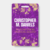 Goud-Confetti op Paarse ID-marmer Badge (Achterkant)