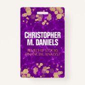 Goud-Confetti op Paarse ID-marmer Badge (Achterkant)