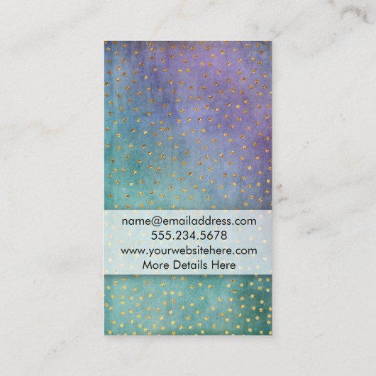Goud Confetti over Paarse en Blauwgroen golfstruct Visitekaartje (Achterkant)