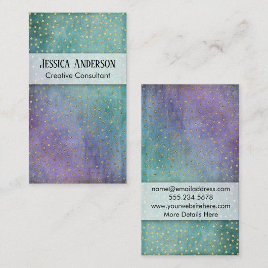 Goud Confetti over Paarse en Blauwgroen golfstruct Visitekaartje (Voorkant / Achterkant)