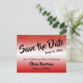 Goud Confetti Rood Afstuderen Save the Date Briefkaart (Staand voorkant)