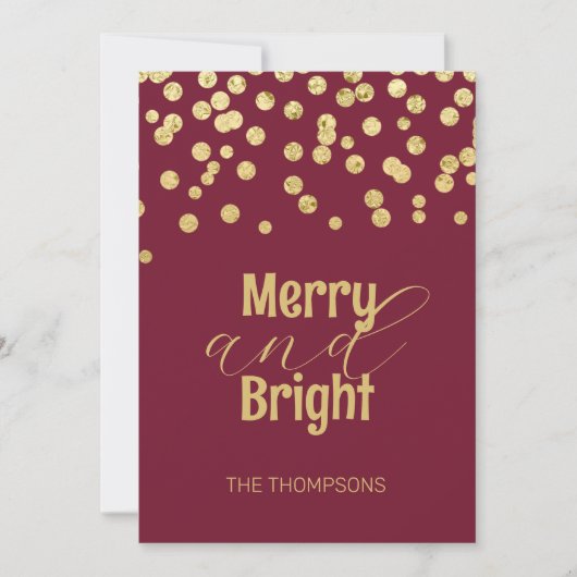 Goud Confetti Rood Kerstmis Vrolijk en helder Feestdagenkaart (Voorkant)