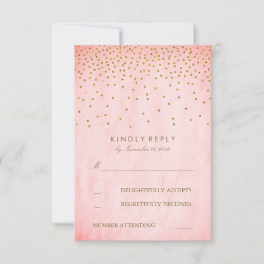 Goud Confetti Roze Bruiloft RSVP Kaarten (Voorkant)