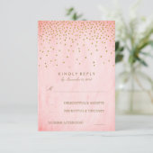 Goud Confetti Roze Bruiloft RSVP Kaarten (Staand voorkant)