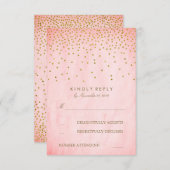 Goud Confetti Roze Bruiloft RSVP Kaarten (Voorkant / Achterkant)