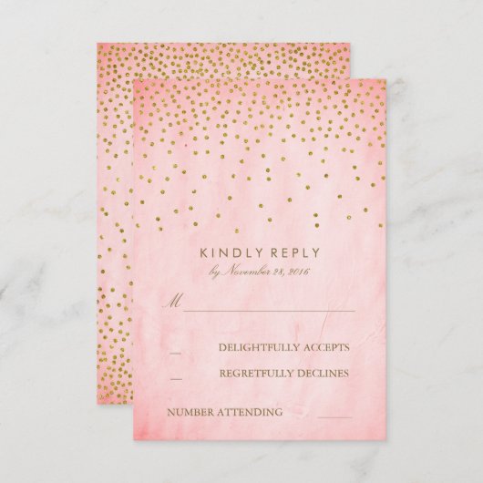 Goud Confetti Roze Bruiloft RSVP Kaarten (Voorkant / Achterkant)