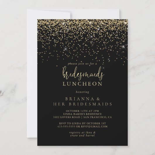 Goud Confetti Script bruidsmeisjes Luncheon Shower Kaart (Voorkant)