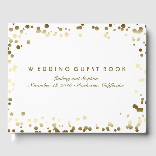 Goud Confetti wit Elegant Bruiloft Gastenboek (Voorkant)