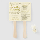 Goud & Cream Elegant Bloeiend Huwelijksprogramma Handwaaier (Voorkant en achterkant)