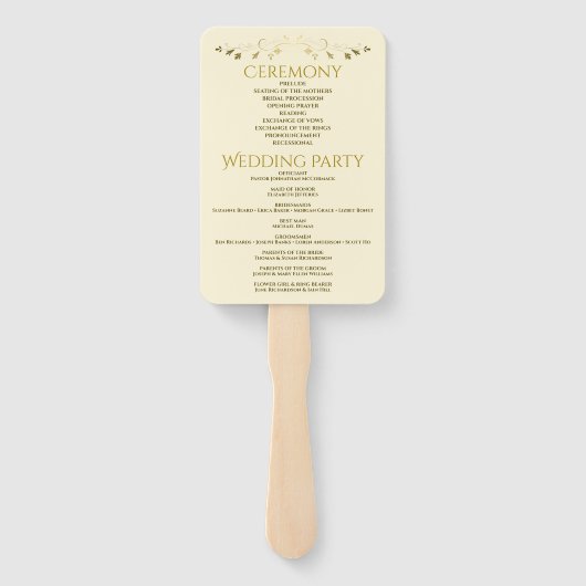 Goud & Cream Elegant Bloeiend Huwelijksprogramma Handwaaier (Achterkant)