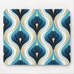 Goud, crème, blauw gekleurde Ogee Art Deco stijl Muismat