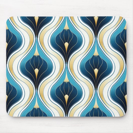 Goud, crème, blauw gekleurde Ogee Art Deco stijl Muismat (Voorkant)