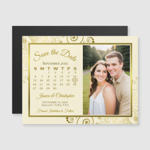 Goud & Crème Kalender & Foto Sla de datummagneet o Magnetische Uitnodiging