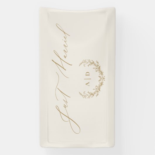 Goud & Crème Laurier Monogram Net Getrouwd Banner (Verticaal)