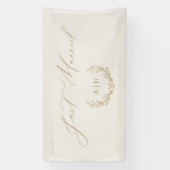 Goud & Crème Laurier Monogram Net Getrouwd Vlag Spandoek (Verticaal)