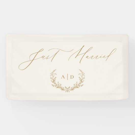 Goud & Crème Laurus Monogram Net Getrouwd Banner (Horizontaal)