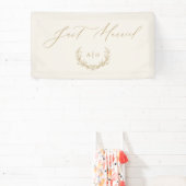 Goud & Crème Laurus Monogram Net Getrouwd Banner (Insitu)