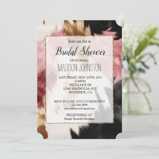 Goud Crème Roze Zwart Cowgirl Koeienhuid Kaart (Staand voorkant)