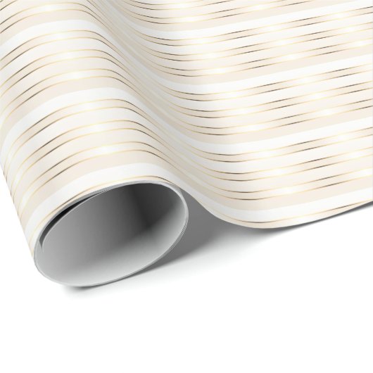 Goud Crème Strepen Patroon Kerstmis Cadeaupapier (Rol Hoek)