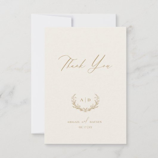 Goud & Crème Trouwdag Dank u Flat Note Kaart (Voorkant)