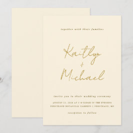 Goud & Crème Trouwuitnodiging Modern Handletteren Kaart