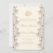 Goud & Crème Wit Bloemen Islamitisch Moslim Bruilo Kaart (Voorkant)