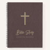Goud Cross Lichtbruin Faux Lederen Bijbel Studie Notitieboek (Voorkant)