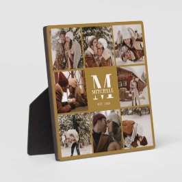 Goud Custom Family Photo Collage Monogram Fotoplaat