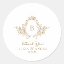  Goud Custom Monogram Crest Bruiloft Sticker