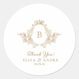  Goud Custom Monogram Crest Bruiloft Sticker