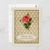 Goud Damask Roos Vrijgezellenfeest Dank u Briefkaart (Voorkant / Achterkant)