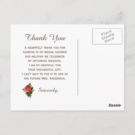 Goud Damask Roos Vrijgezellenfeest Dank u Briefkaart (Achterkant)