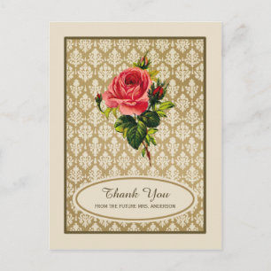 Goud Damask Roos Vrijgezellenfeest Dank u Briefkaart
