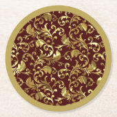 Goud  Damasks Donkerbruin Ronde Kartonnen Onderzetter (Voorkant)