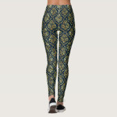 Goud  damast patroon op donkerblauw leggings (Achterkant)