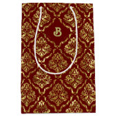 Goud damast patroon op donkerblauw medium cadeauzakje (Voorkant)