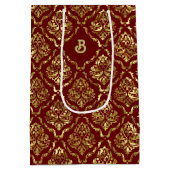 Goud damast patroon op donkerblauw medium cadeauzakje (Achterkant)