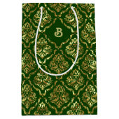 Goud  damast patroon op donkergroen medium cadeauzakje (Voorkant)